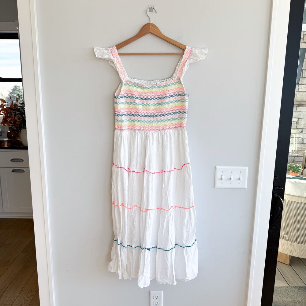 Vineyard Vines Flutter Sleeve Smocked Tiered Midi Dress White M - Picture 3 of 8